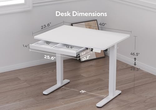 Claiks Electric Standing Desk with Drawer 40 Inch White