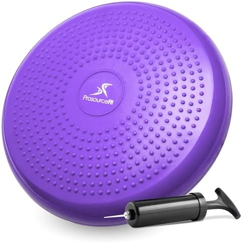 ProsourceFit Core Balance Disc, Inflatable Wobble Cushion with Hand Pump, Dual-Textured Non-Slip Surface for Core, Balance, and Stability Training, 14-inch