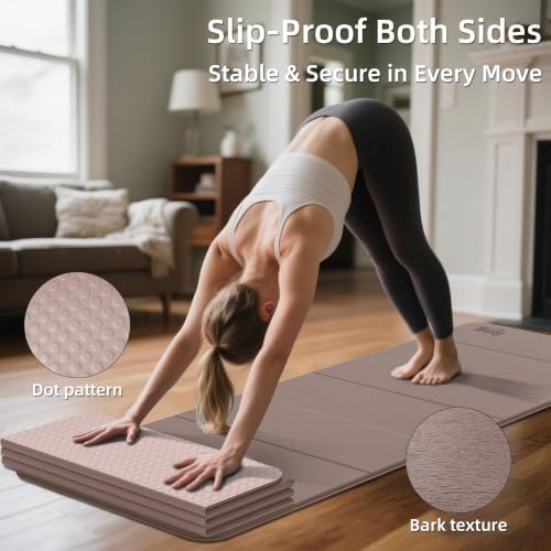 Foldable Yoga Excercise Mat 71"L x 24"W, Odourless Light Weight POE Mat For Home Fitness and Gym Workouts, 1/4 inch Non-slip design for All Types of Yoga Pilates