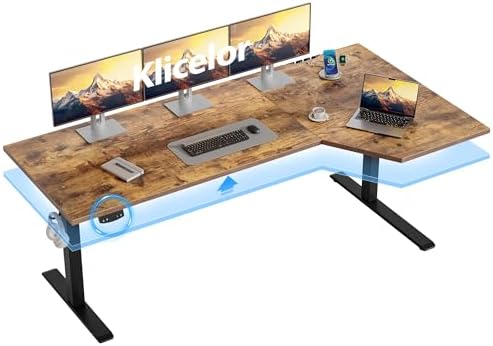 Klicelor L Shaped Standing Desk 63 x 35.4 Inch, Electric Height Adjustable Corner Desk for Home Office Workstation, Ergonomic Sit Stand Computer Table with Memory Controller, Rustic Brown