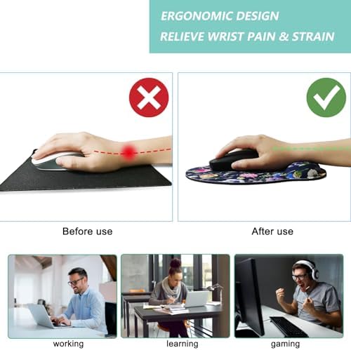Mouse Pad with Wrist Support, Ergonomic Mouse Pad with Memory Foam Wrist Rest Cushion, Non-Slip Rubber Base Gaming Mice Pad for Home Office Computer Laptop, Multi Flowers