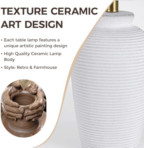 Textured Ceramic Table Lamp,Touch Dimmable Bedside Lamp, 23" White