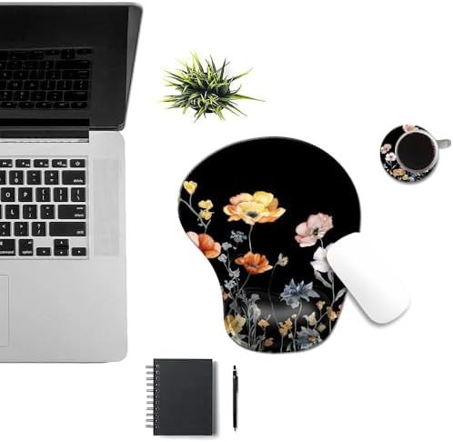 Ergonomic Mouse Pad with Wrist Rest,Comfortable Computer Gel Mouse Pad Wrist Support for Laptop,Pain Relief Mousepad with Non-Slip PU Base Cute Floral
