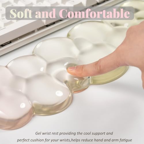 Gel Keyboard Wrist Rest Cloud Set, Clear Ergonomic Wrist Support and Arm Support Keyboard Rest for Typing Pain Relief, with Non-Slip Soft Washable Wrist Rest(Yellow Pink)