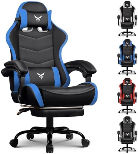 GTPLAYER Gaming Chair with Footrest, Video Game Chairs Racing Style PC Game Chairs 350lbs for Adults - Padded High Back Ergonomic Reclining Silla Gamer, Linkage Armrest, Blue