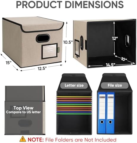 BALEINE File Organizer Box with Lid, Collapsible Hanging File Storage Box