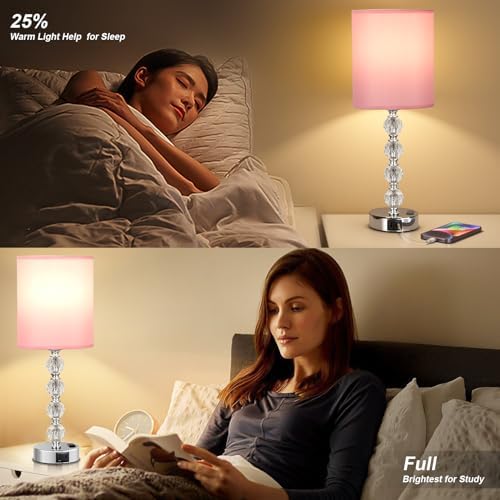 Touch Bedside Crystal Lamps for Bedrooms Nightstand with USB C+A Charging Port and AC Outlet White, 3 Way Dimmable Silver Large End Side Table Lamp for Living/Guest/Dinning Room/Kitchen