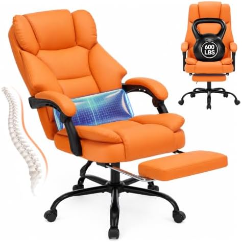 600LBS Executive Office Chair with FootRest for Heavy People High Back Ergonomic Gaming Chair with Lumbar Support Reclining Home Office Desk Chair with Pocket Spring Cushion Breathable Leather