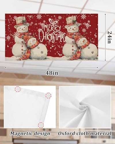 Snowman Red Magnetic Fluorescent Light Covers for Ceiling Lights 2 x 4 Feet,Vintage Christmas Snowflakes Watercolor Office Classroom Kitchen Drop Ceiling Light Covers Filters Shade Panel 3 Packs