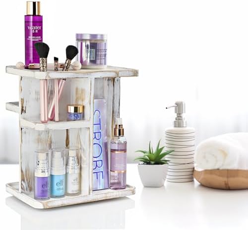 Sorbus Bamboo Makeup Organizer, Rotating Cosmetic Storage for Vanity (Grey)