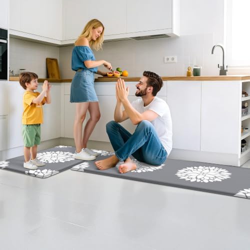 2PCS Kitchen Mats for Floor, Anti Fatigue Non-slip Larger Grey Rug