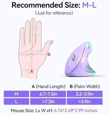 TECKNET Ergonomic Mouse, 4800 DPI Wireless Bluetooth Vertical, 3-Device
