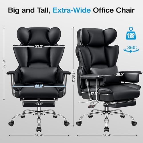 Big and Tall Office Chair, High Back Gaming Chair with Footrest