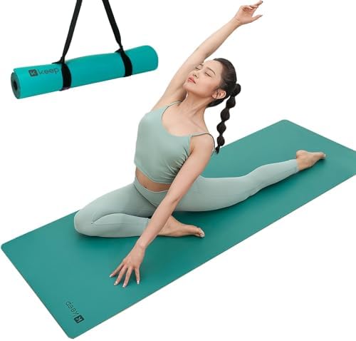 KEEP Rubber Yoga Mat - Professional Sweat Absorbent PU & Natural Rubber. Non Slip Workout Mats for Women & Men, 5mm Thick, 72"x26" Extra Long Wide Pad for Hot Yoga, Pilates, HIIT, Home Gym - Strap Included