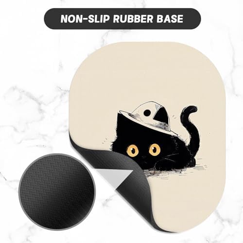 Small Mouse Pad, 6 x 7 Inch, Oval Mini Mouse Pad with Non-Slip Rubber Base for Laptop Wireless Mouse Keyboard Tray Mousepad, Cat Lying Down