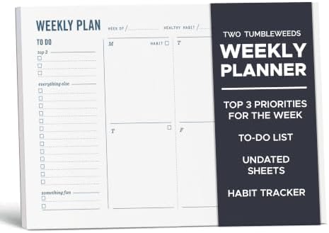 Weekly Planner Pad - Undated 6x9" Weekly To-Do List Notepad with Calendar and Task List, Perfect Desk Organizer for School & Work | 50 Tear Off Sheets