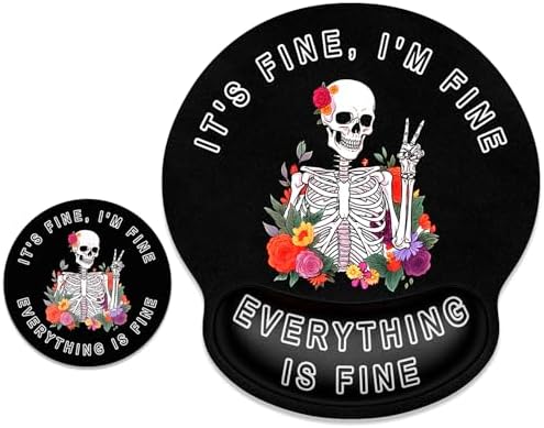 ITNRSIIET Ergonomic Mouse Pad with Wrist Support Wrist Rest Smooth Surface Non-Slip Rubber Base Comfortable Office Supplies Pain Relief, 9.8 x 9.1 inches, Flower Skull