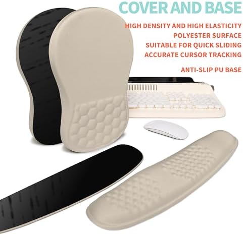 2-in-1 Ergonomic Set, Wave Rise Keyboard Wrist Rest and Massage Bulge Slope Mouse Pad Wrist Support, Cushion Memory Foam Integrated to Relieve Wrist Pain, Apricot