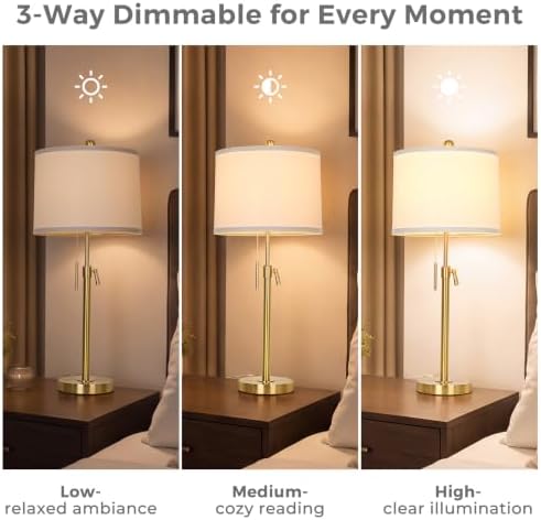 Qingmiao Gold Table Lamps Set of 2, 22" to 30" Adjustable, 3 Way Bulbs