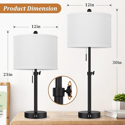 Kondras Table Lamp for Bedroom, 23" to 30" Height Adjustable Bedside Lamp