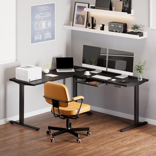 SANODESK 71x63 Electric L-Shaped Corner Standing Desk with Storage