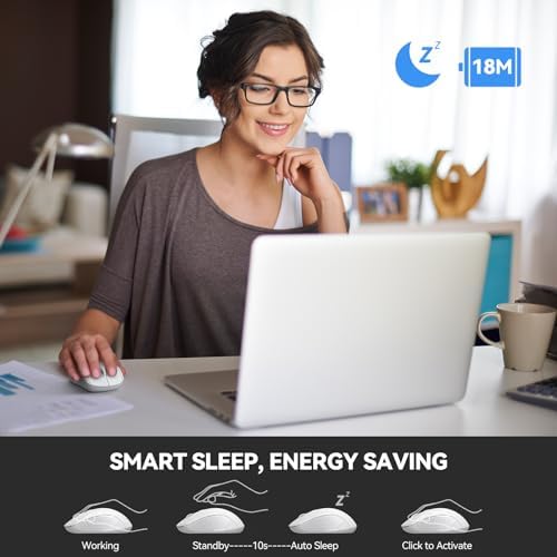 TECKNET 2-in-1 Bluetooth Mouse (BT 5.0/3.0+2.4Ghz), 6-Level 4000 DPI White