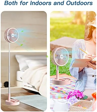 AICase Stand Fan,Folding Portable Telescopic Floor/USB Desk Fan with 7200mAh Rechargeable Battery,4 Speeds Super Quiet Adjustable Height and Head Great for Office Home Outdoor Camping-pink