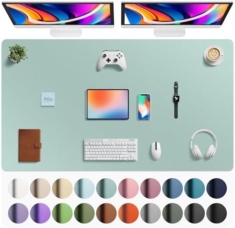 Aothia Faux Leather Desk Mat - Large Mouse Pad, Non-Slip PU Leather Blotter, Waterproof Writing Surface for Office and Home (Light Blue, 63" x 24")