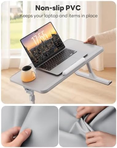 SAIJI Non-Slip Leather Lap Desk Laptop Bed Tray Table, Laptop Stand for Bed