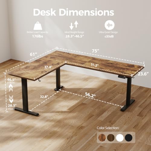 Agilestic L Shaped Standing Desk Adjustable Height, 75 Inch, Rustic Brown