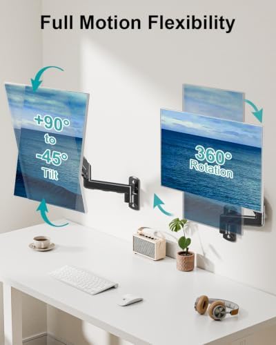 MOUNT PRO Single Monitor Wall Mount for 13 to 32 Inch Computer Screens, Height Adjustable Wall Mount Monitor Arm Holds Up to 19.8lbs, Full Motion Wall Bracket, VESA Mount 75x75, 100x100, Black