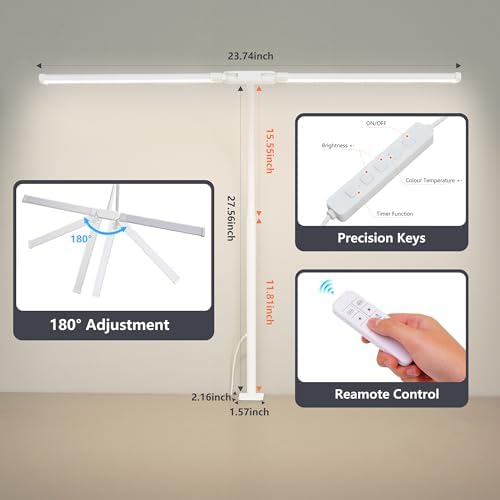 Dual-Head LED Desk Lamp for Office Home, Adjustable Flexible Eye-Caring Desk Light, 5 Modes 10 Brightness Adjustment, USB Adapter Desk Lamp with Clamp-ST-W