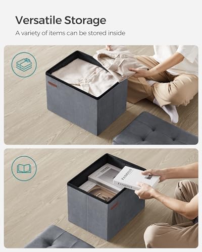 SONGMICS Small Folding Storage Ottoman, 12.2 x 16.1 x 12.2 Inches