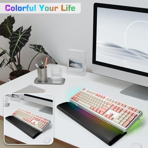 UCINNOVATE Dreamcolor Acrylic Computer Keyboard Stand with Wrist Rest, LED Backlit Keyboard Stand Tray, USB Interface Titled Keyboard Riser for Easy Ergonomic Typing and Working Office Desk, Home