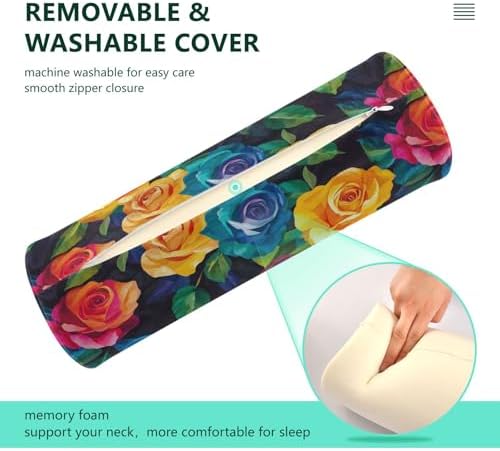 Black Vivid Colorful Roses decorative Bed Neck Roll Pillow Roller Pillow For Neck Massage Table Cushion Pad Foam Lumbar Support For Bed almohada para yoga