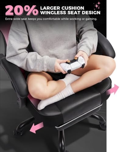 GTPLAYER Big and Tall Gaming Chair with Footrest, Ergonomic Office Desk Chair with 4.4in Thick Cushion and Wide Wingless Seat, Comfortable Leather Computer Chair, Predator Series, Pink Gradient