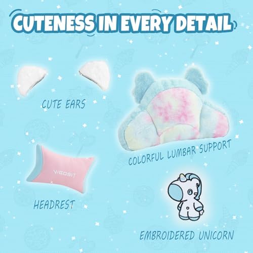 Gaming Chair, Cute Cat Gaming Chairs with Paw Lumbar Cushion for Girls, Video Gamer Chair with Footrest for Girl Teen Woman (BluePink-A)