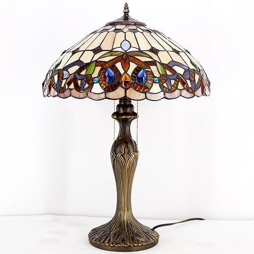 WERFACTORY Tiffany Style Table Lamp Colorful Stained Glass Bedside Lamp 24"