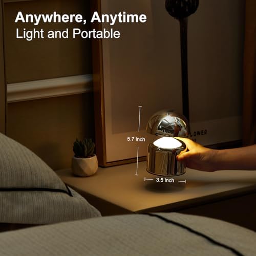 SAIWEYA Modern Cordless Mushroom Small Table Lamp, Dimmable Touch Battery