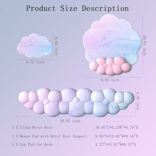 Cloud Wrist Rest Keyboard Ergonomic Mouse Pad with Wrist Rest for Keyboard and Mouse Pad Set Memory Foam PU Base Wrist Support for Computer Gaming Home Office Relief Pain Gradient Blue Pink