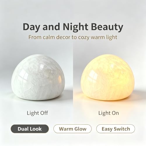 Natural Marble Lamp Cordless Touch Control Night Light Rechargeable Small Marble Table Lamp, Dimming Warm Glow Portable Marble Touch Lamp for Bedroom, Living Room, Decor Gift (A-Pure White)
