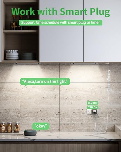 Plug-in Under Cabinet Lighting, Dimmable Under Counter Lights for Kitchen, 2pcs 12 Inch, Natural White 4500K Linkable Wired Closet Light, Indoor USB Led Lights Bar for Desk,Sink,Workbench