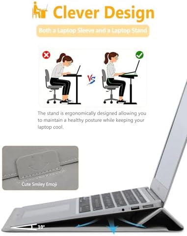 HYZUO 13 Inch Laptop Case Sleeve with Stand for MacBook Air, Light Gray