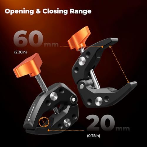 K&F CONCEPT 2 Pack Camera Mount Clamp, Super Crab Clamp with 1/4" Thread Holes for Round Pipe Flat Surface, Monitors, LED Lights, and Other Photographic Accessories