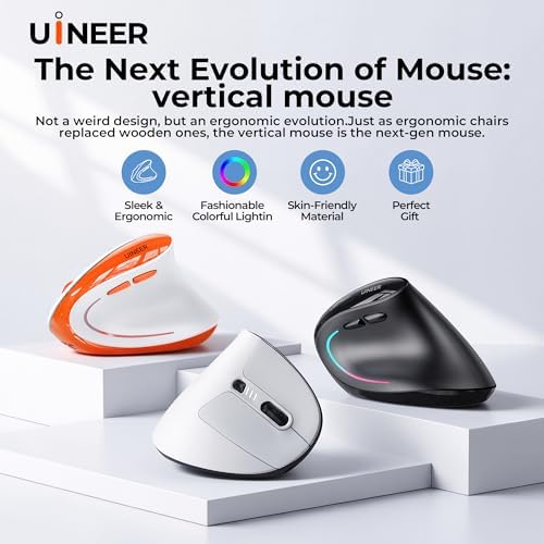 Uineer Vertical Ergonomic Mouse, Wireless Bluetooth Mouse, 3-Device