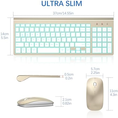 Wireless Backlit Keyboard and Mouse Ultra Slim Combo, TopMate - Gold White