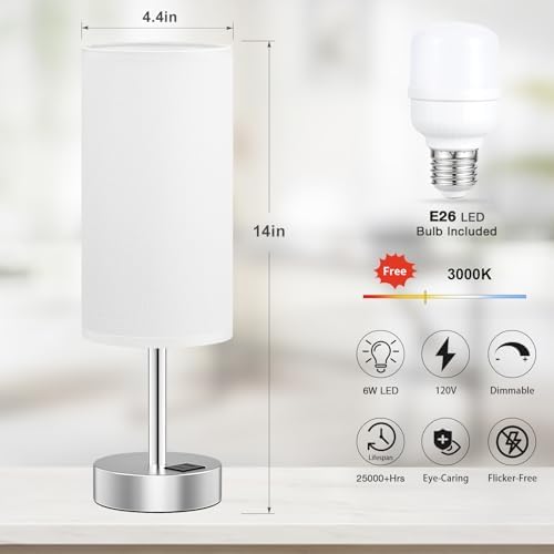 Dicoool Bedside Table Lamp for Bedroom - 3-Way Dimmable Touch Lamp, USB A+C