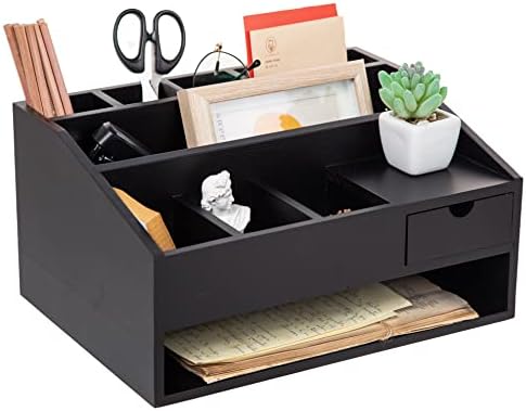 Wood Desk Drawer Organizers with File Organizer Pen holder Office Decor combo for Desk Organization Home can arrange office supplies such as calculators scissors pens note papers, etc. (black)