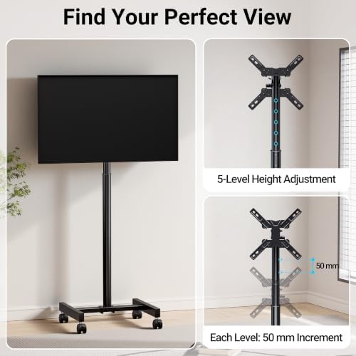 BONTEC Rolling TV Stand with Tilt,Mobile TV Stand Wheels for 13-49 Inch TVs