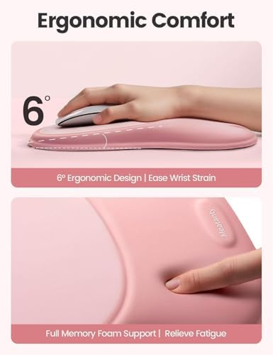 meatanty Mouse Pad with Wrist Rest, Ergonomic Mouse Wrist Support, Desk Mouse Mat Computer Accessories, Comfortable Palm Hand Pain Relief, Cute Non-Slip Laptop Cushion, Office Home Gaming Women-Pink
